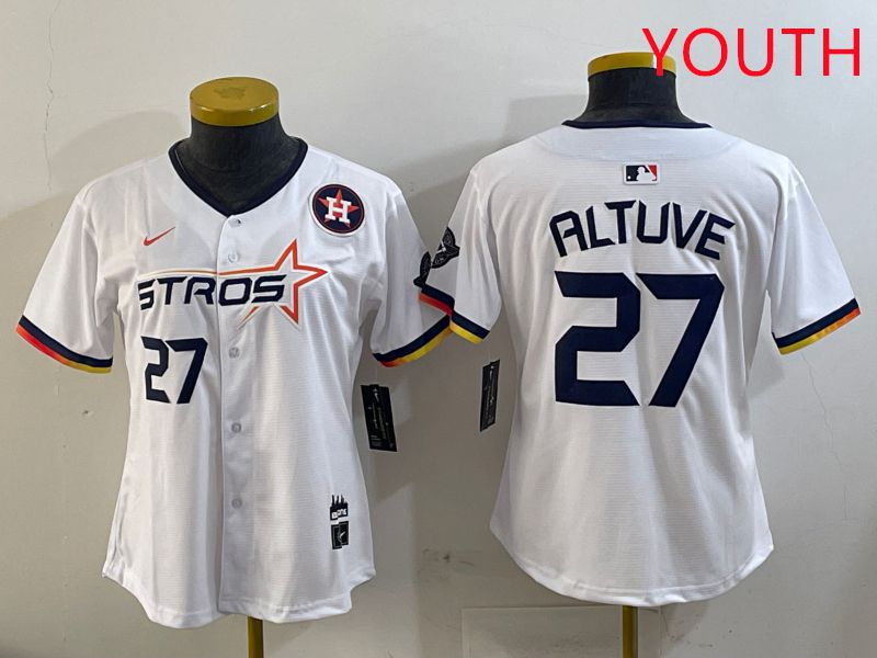 Youth Houston Astros 27 Altuve White three generations Joint Name Nike 2025 MLB Jersey style 6